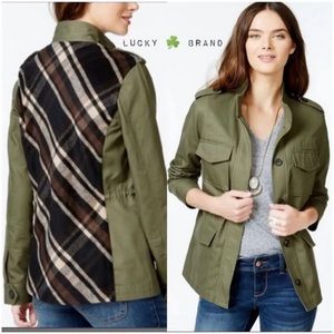 Lucky Brand jacket olive green plaid women’s size medium Fall wardrobe